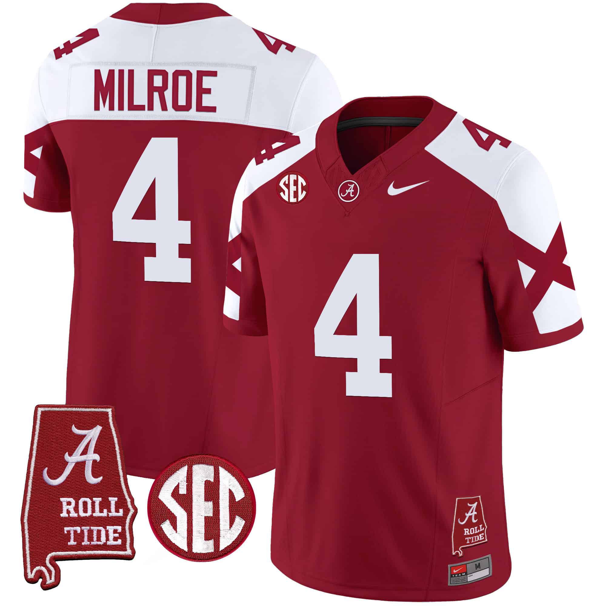 Men Alabama Crimson Tide #4 Milroe Red Map Vapor Limited 2024 Nike NCAA Jersey style 1
